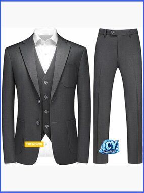 3-Piece Wool Blend Suit Slim Fit Blazer Vest Pants Set
